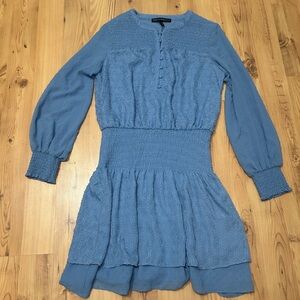 White House Black Market Blue Babydoll Long Sleeved Dress Womens Small